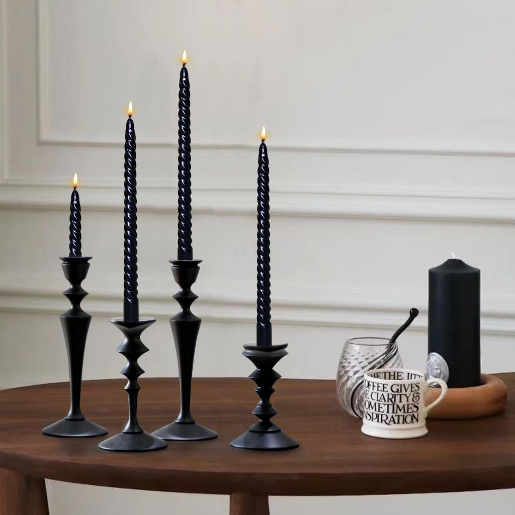 Taper Candles, Glossy Metal Style Halloween Candles Ture Dripless Black Taper Candles Set Of 4,Smokeless Candles,Unscented Taper