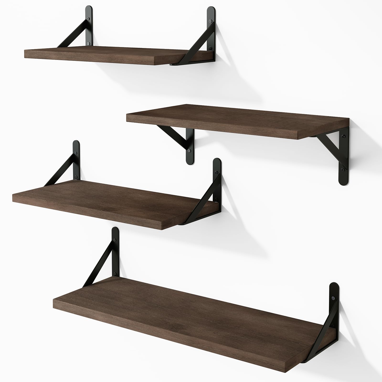 YGEOMER Floating Shelves for Wall, Walnut Wall Shelves Different Sizes, Wall Mounted Wood Shelf for Living Room, Bathroom, Bedro