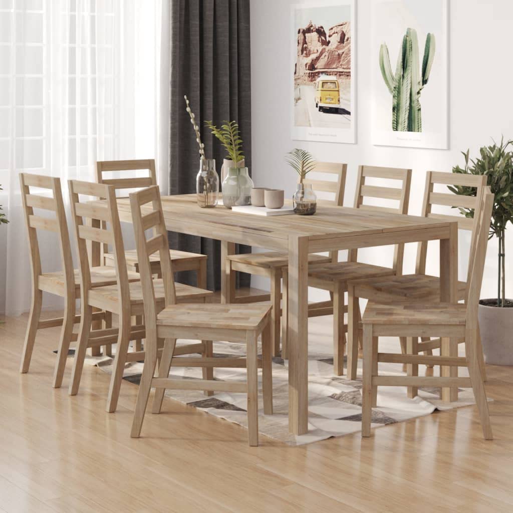 vidaXL Dining Chairs - Pack of 8 Solid Acacia Wood Chairs with Sturdy Construction and Brushed Finish - Designed with Comfortable Backrest