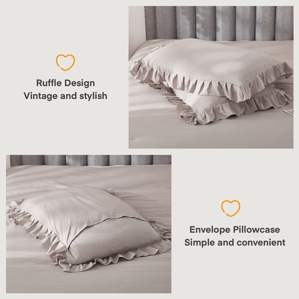 Andency Wheat Ruffle Comforter Set, 2 Pieces Kids Comforter Set Twin(66X90Inch), Farmhouse Shabby Chic Comforter Set, Soft Microfiber Kids Bedding Set