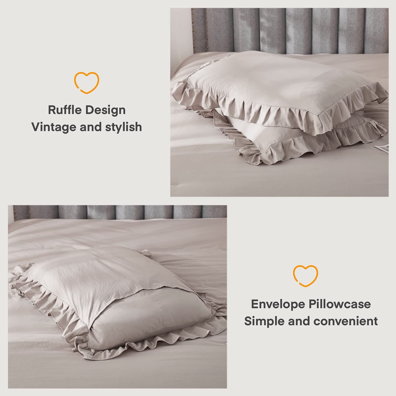 Andency Wheat Ruffle Comforter Set, 2 Pieces Kids Comforter Set Twin(66X90Inch), Farmhouse Shabby Chic Comforter Set, Soft Microfiber Kids Bedding Set