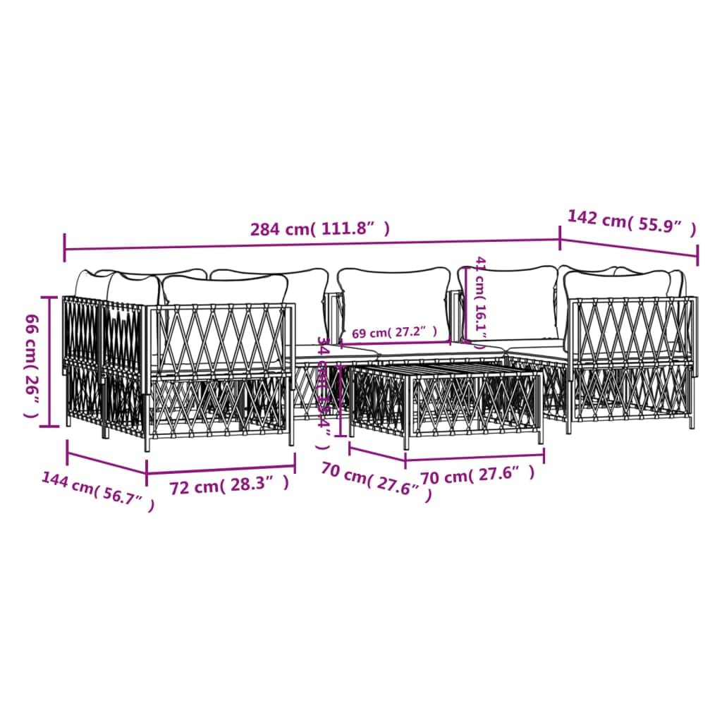 vidaXL 7 Piece Outdoor Patio Lounge Set with Cushions - Durable White Steel Structure, Modular Design, Comfortable Seating Experience, Ideal for Garden & Patio Use