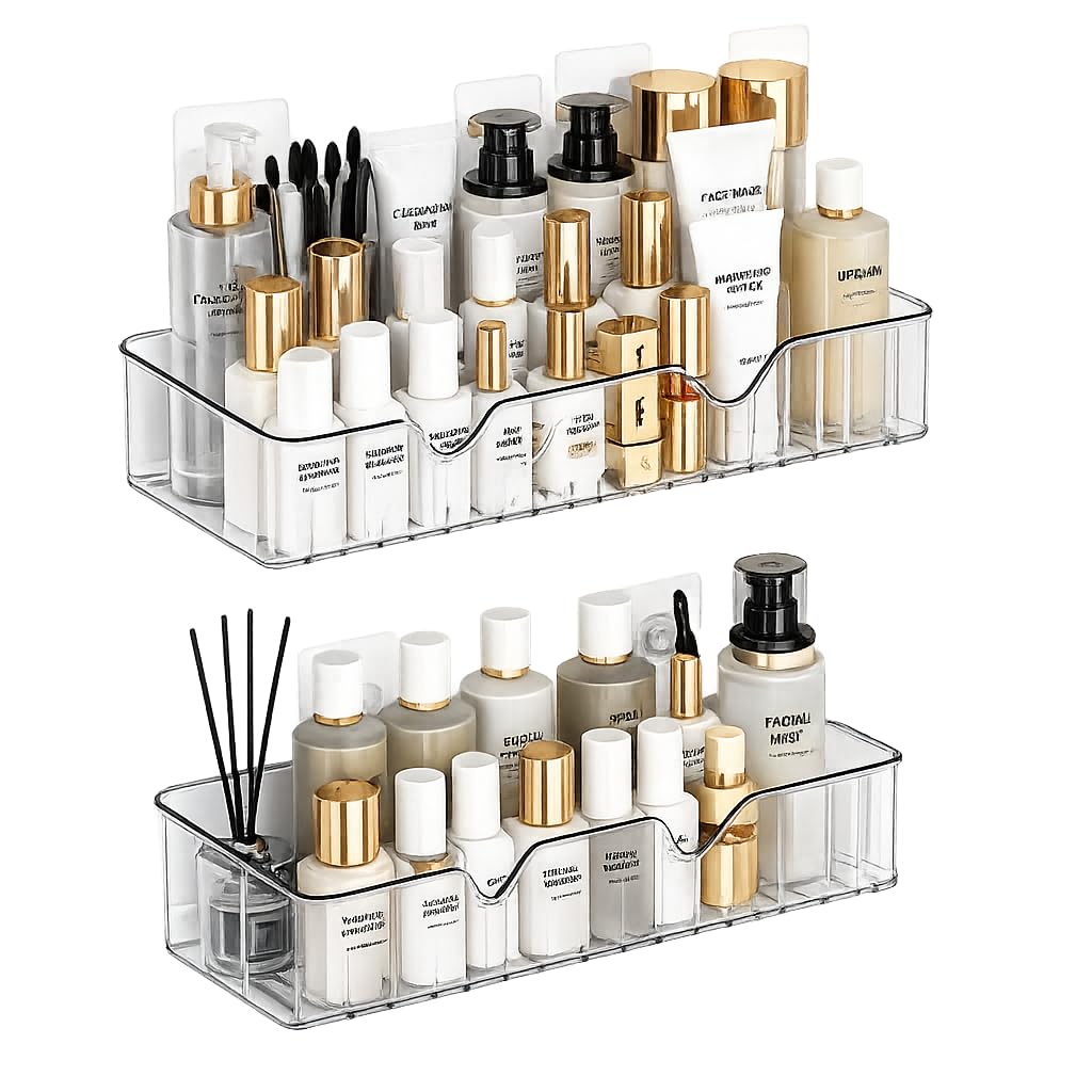 Ats Vision Transparent Self Adhesive Wall Mounted Bathroom Shelf Organiser