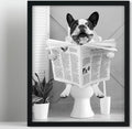 Biufo Wall Art Animal Reading Newspaper Framed Canvas Picture Artwork Dog Poster Decor for Bathroom Living Room (11x14)