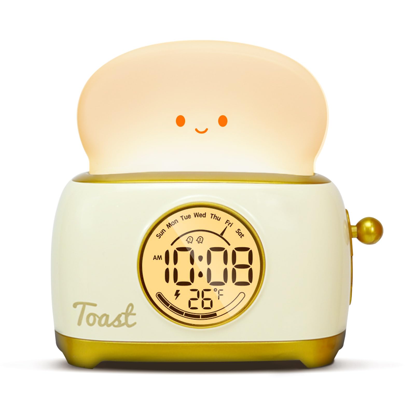 WANIDEA Toast Night Lamp Lights, Cute Toaster Digital Alarm Clock, Dimming LED Breader Lamp 1200mAh Rechargeable Night Light for
