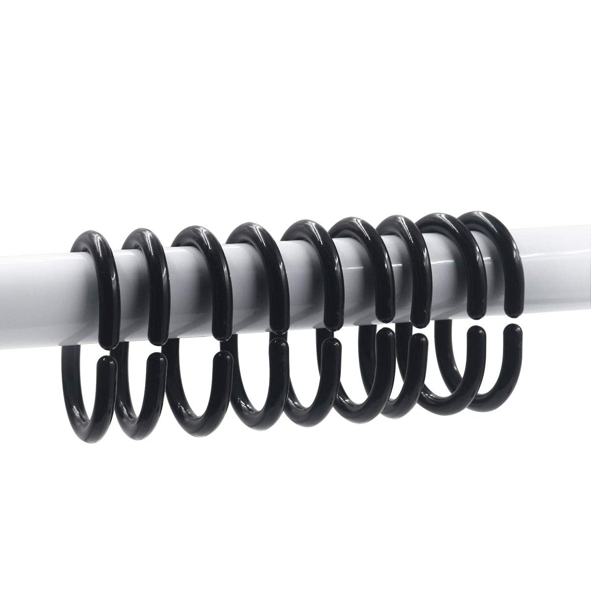 24 Packs Shower Curtain Rings Plastic Curtain C Rings Hook Hanger for Bathroom Shower Window Rod (Black)