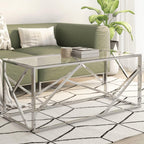 vidaXL Silver Stainless Steel Coffee Table - Tempered Glass Top, Modern Accent Sofa Table for Living Room/Lounge, Rectangular 43.3"x17.7"x17.7"