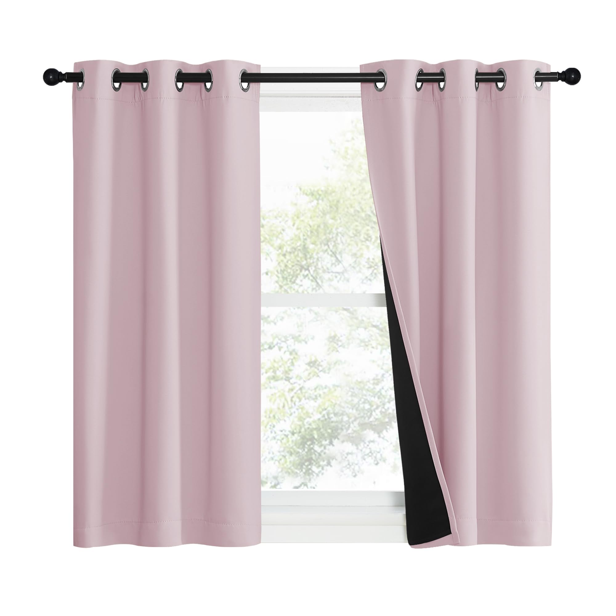 Nicetown 100% Blackout Window Curtain Panels, Heat And Cold Blocking Drapes With Black Liner For Nursery, 40' Thermal Insulated Draperies (Lavender Pink, 2 Pieces, 37' Wide Each Panel)