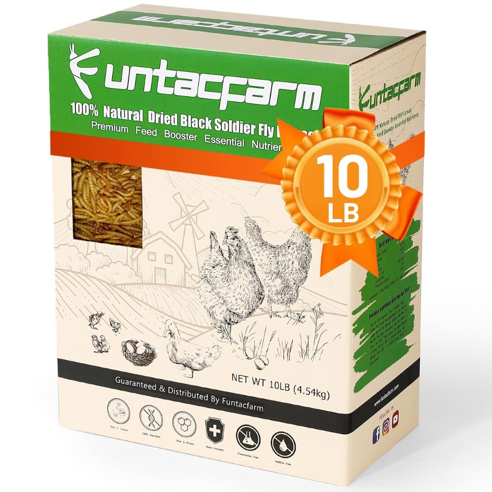 Funtacfarm 10Lb Dried Black Soldier Fly Larvae For Chickens, High Protein Chicken Feed Superior To Meal Worms For Wild Birds & C