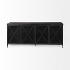HomeRoots Metal, Glass Black Solid Metallic Bronze Finish Sideboard with 4 Glass Cabinet Doors