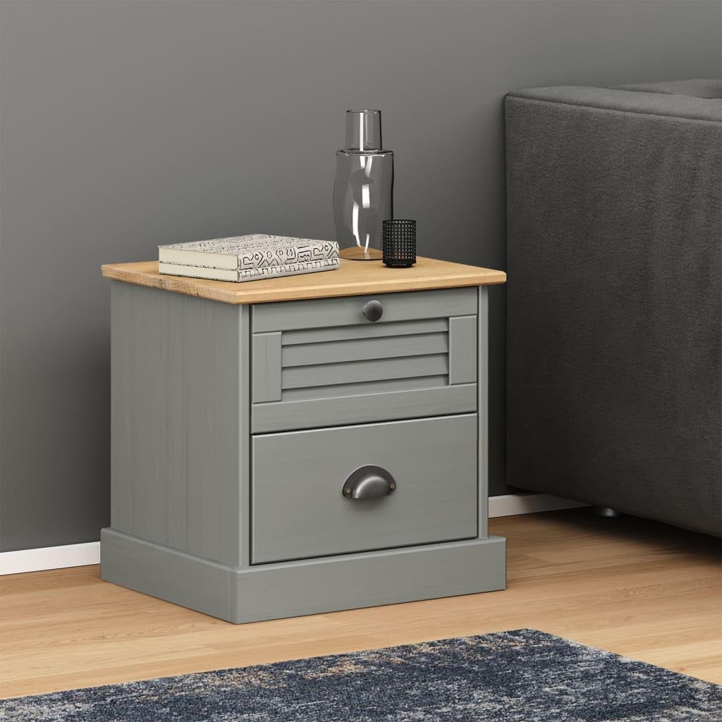 vidaXL Bedside Cabinet End Table-VIGO Gray - Thumbnail 2
