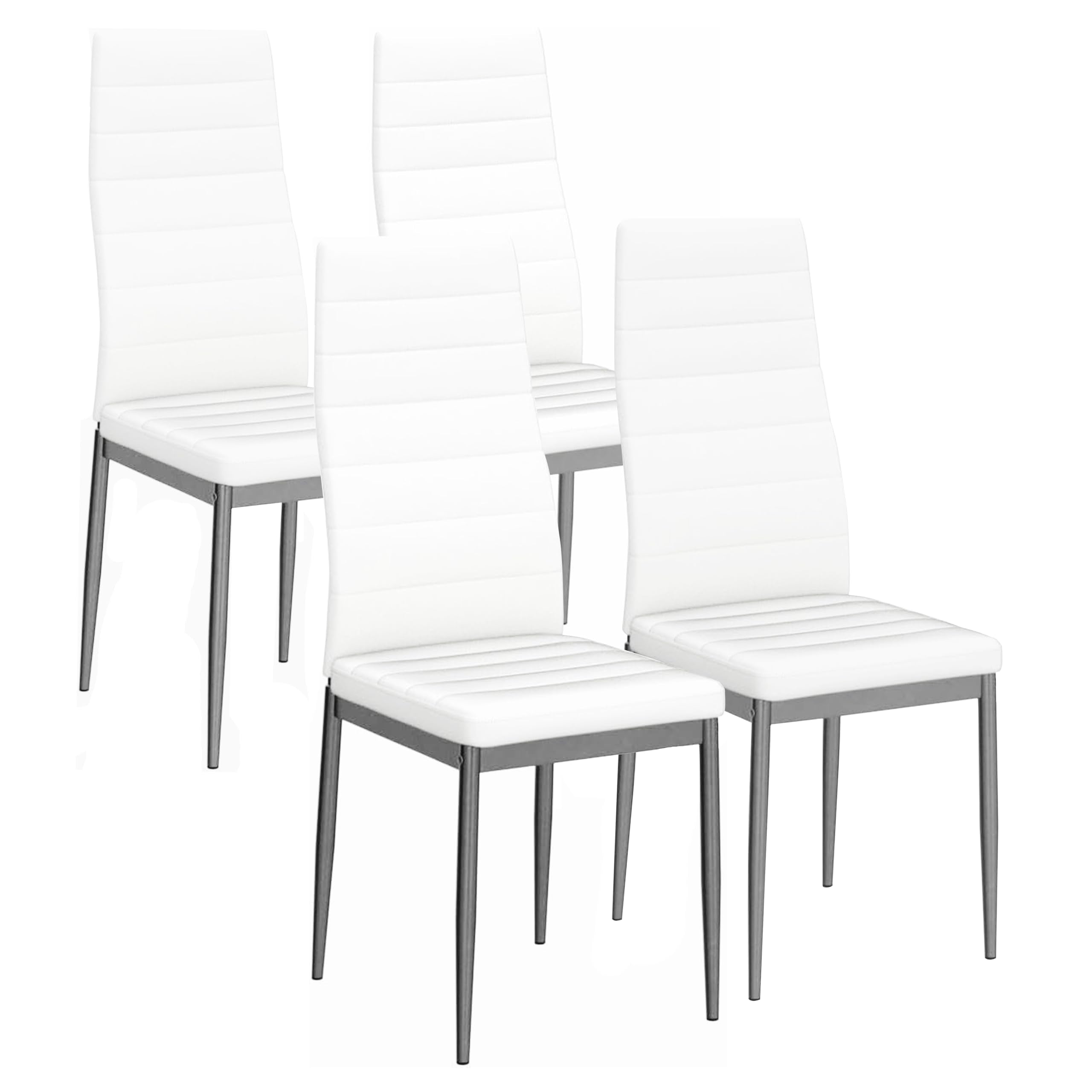 Karl Home White Dining Chair Set Of 4, Leather Dining Chairs With Curved Back & Foot Cap Protection For Dining Kitchen Living Ro