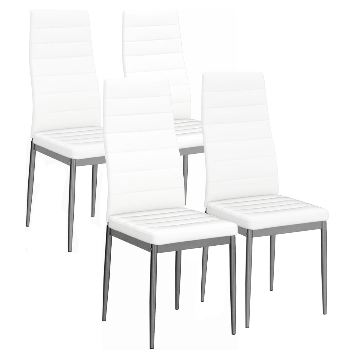 Karl Home White Dining Chair Set Of 4, Leather Dining Chairs With Curved Back & Foot Cap Protection For Dining Kitchen Living Ro