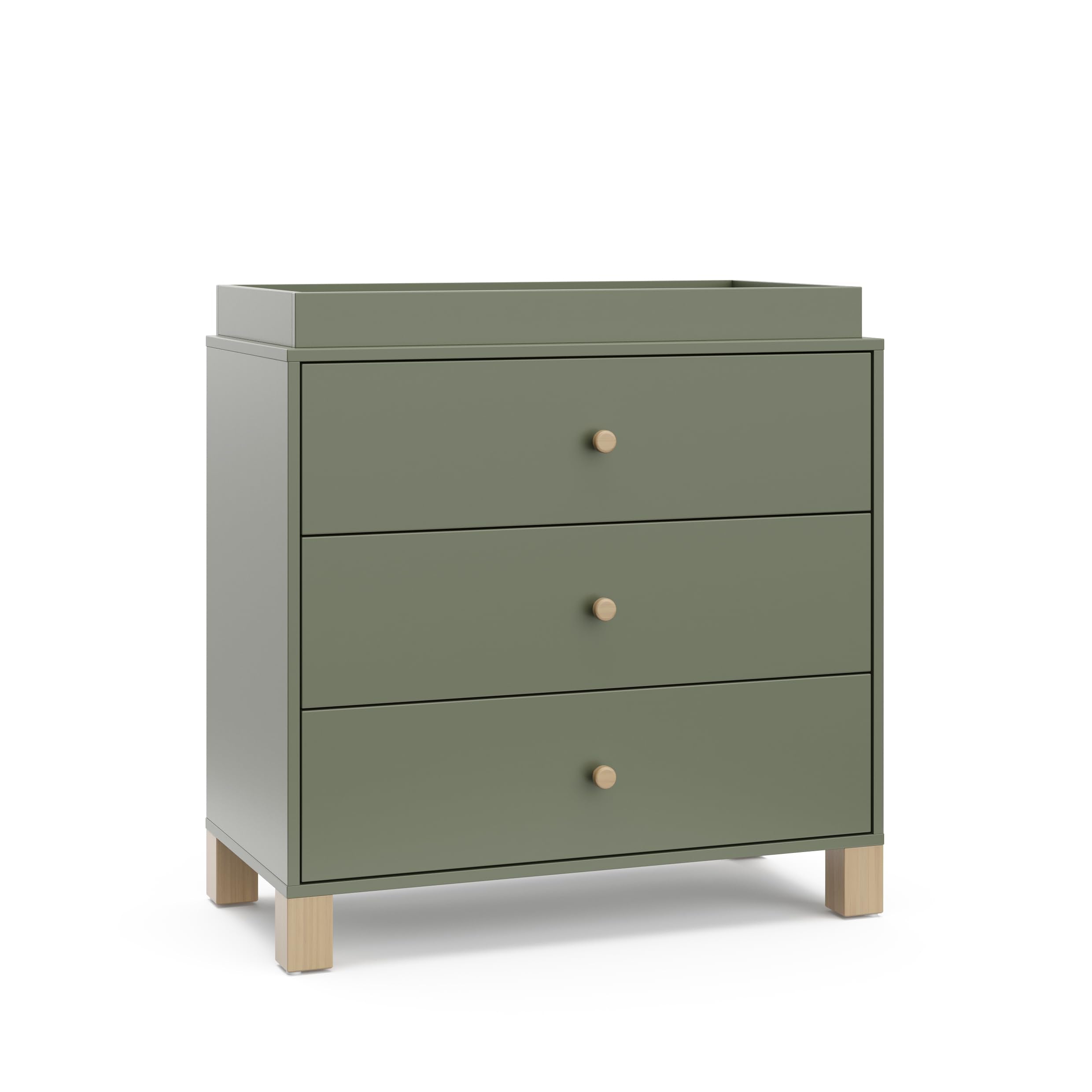 Storkcraft California 3-Drawer Chest with Removable Changing Topper (Olive with Driftwood) - GREENGUARD Gold Certified, Interloc