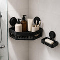 Uobicoz Black Suction Corner Shelf With Soap Dish, No Drilling