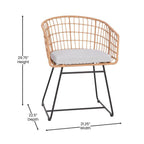 Flash Furniture Natural Finish Rattan Rope Chairs Side Table with Acacia Wood Top-Seat Cushions-All-Weather, 3 Pack, Light Gray