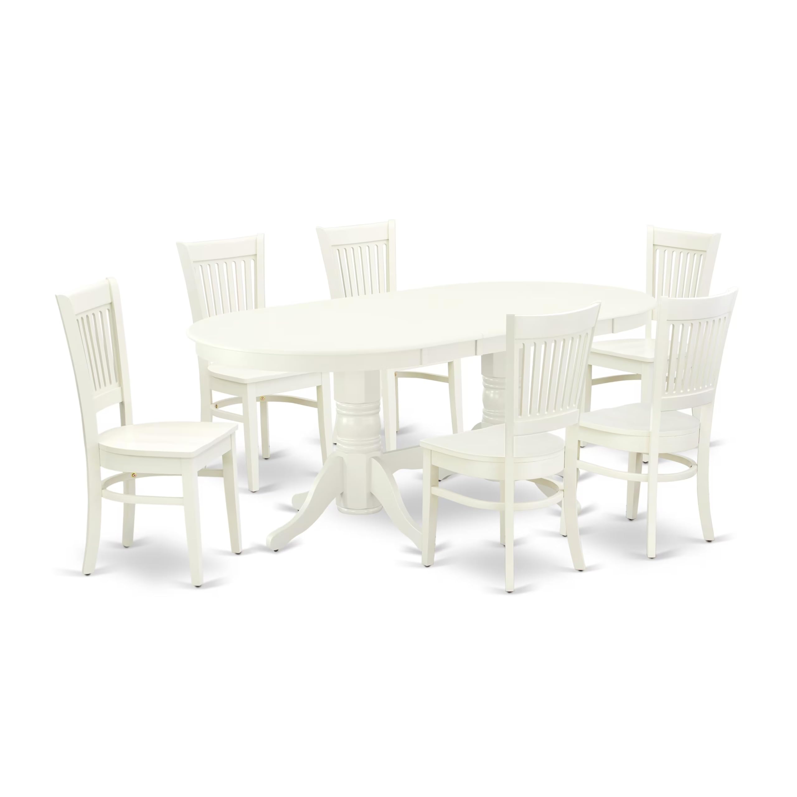 East West Furniture Vava7-Lwh-W 7 Piece Dining Room Table Set Consist Of An Oval Kitchen Table With Butterfly Leaf And 6 Dining Chairs, 40X76 Inch, Linen White