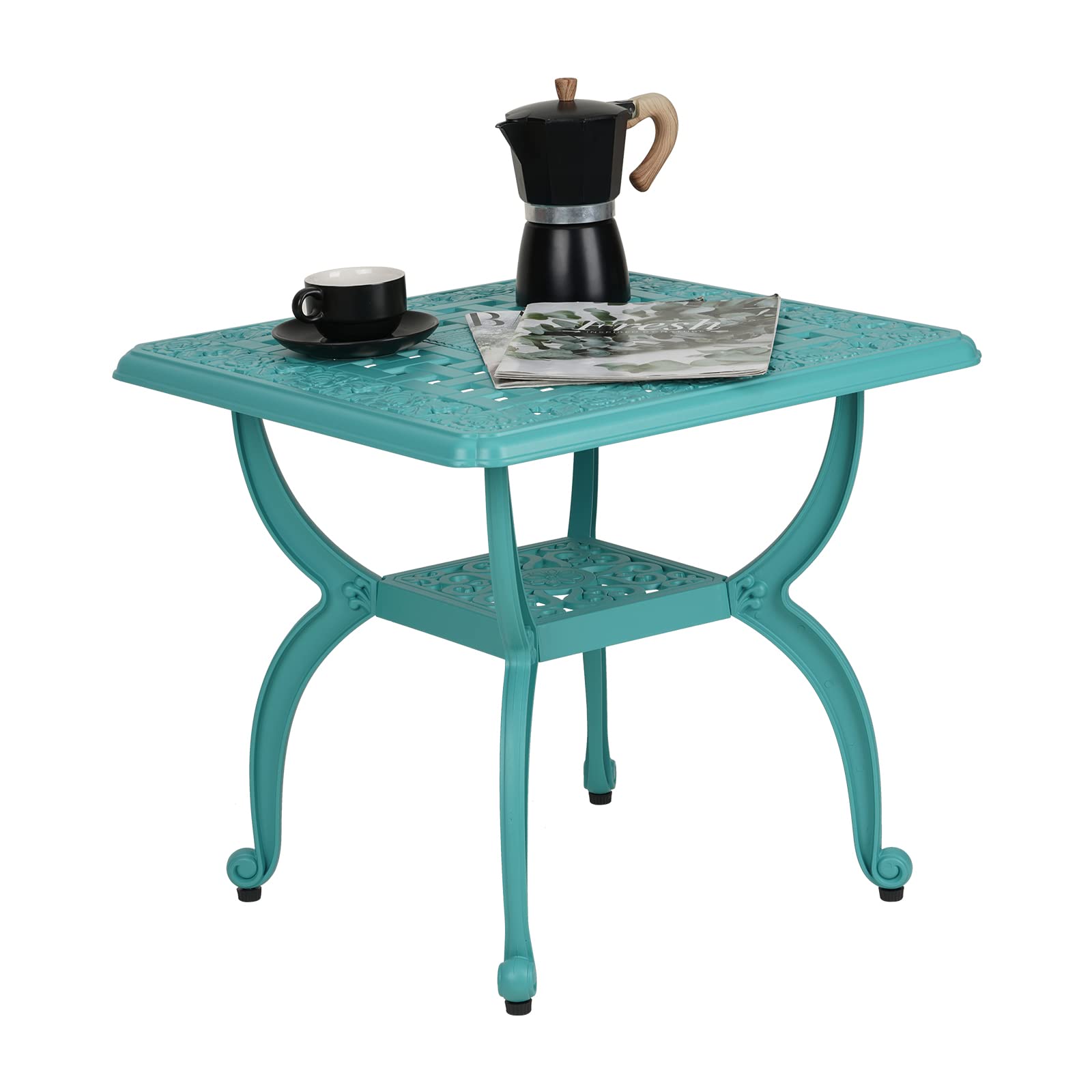 JARDIN DE CENTENNIAL Cast Aluminum Outdoor Side Table,Anti-Rust Outdoor End Table,Patio Coffee Bistro Table for Indoor,Garden,Po