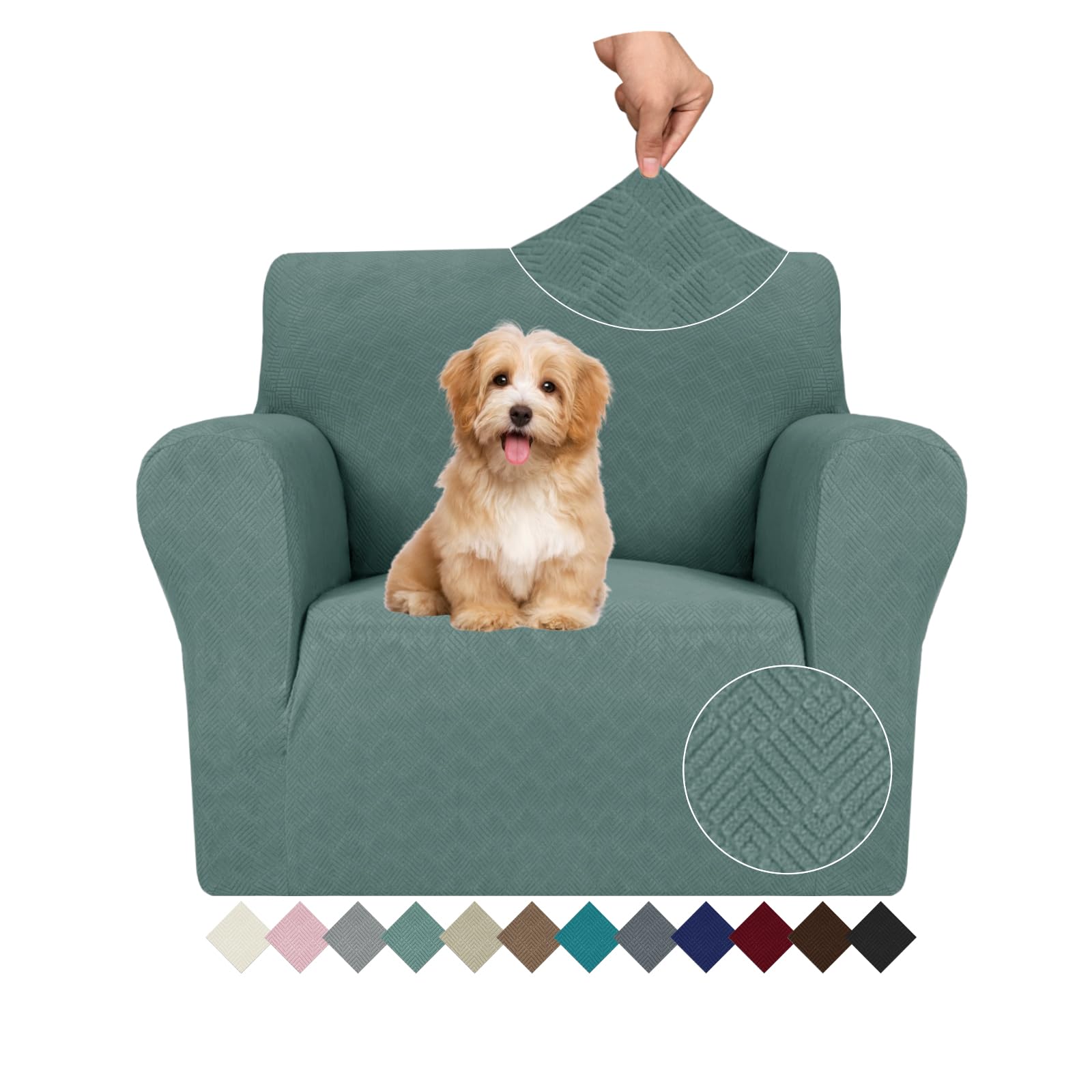 Jiviner Stretch Armchair Slipcovers, 1 Piece Chair Sofa Covers 1 Seater Couch Covers With Elastic Bottom For Kids, Pets (Pea Green, Chair)