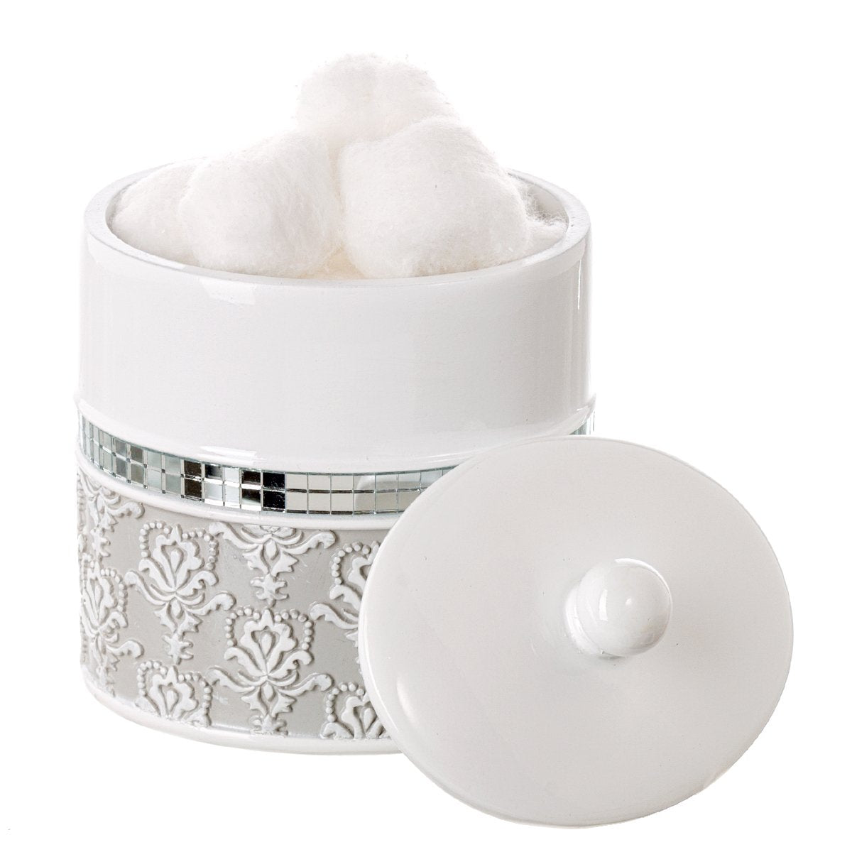 Creative Scents Mirror Damask Qtip Holder - Decorative Canister Jar, Durable Cotton Swab Ball Holder/Container - Beautiful Bathr