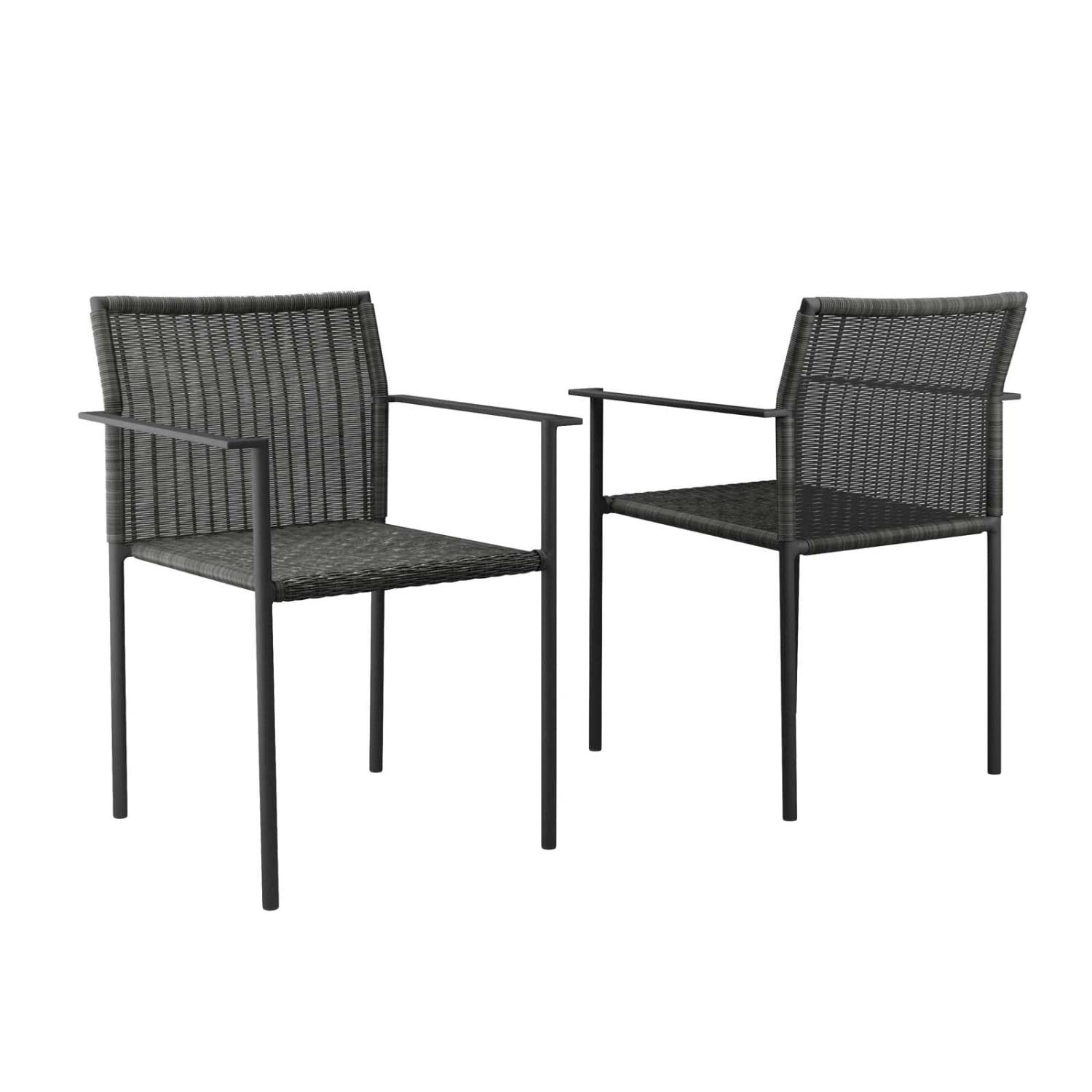 Modway Lagoon Wicker Rattan Outdoor Dining Armchairs In Charcoal (Set Of 2)