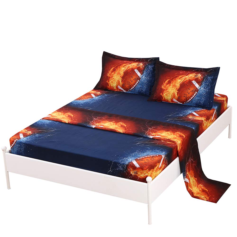Sdiii 4Pcs American Football Sheets Twin, Bed In A Bag Football Bedding Sheet Set, Soft Microfiber, Wrinkle And Fade Resistant,