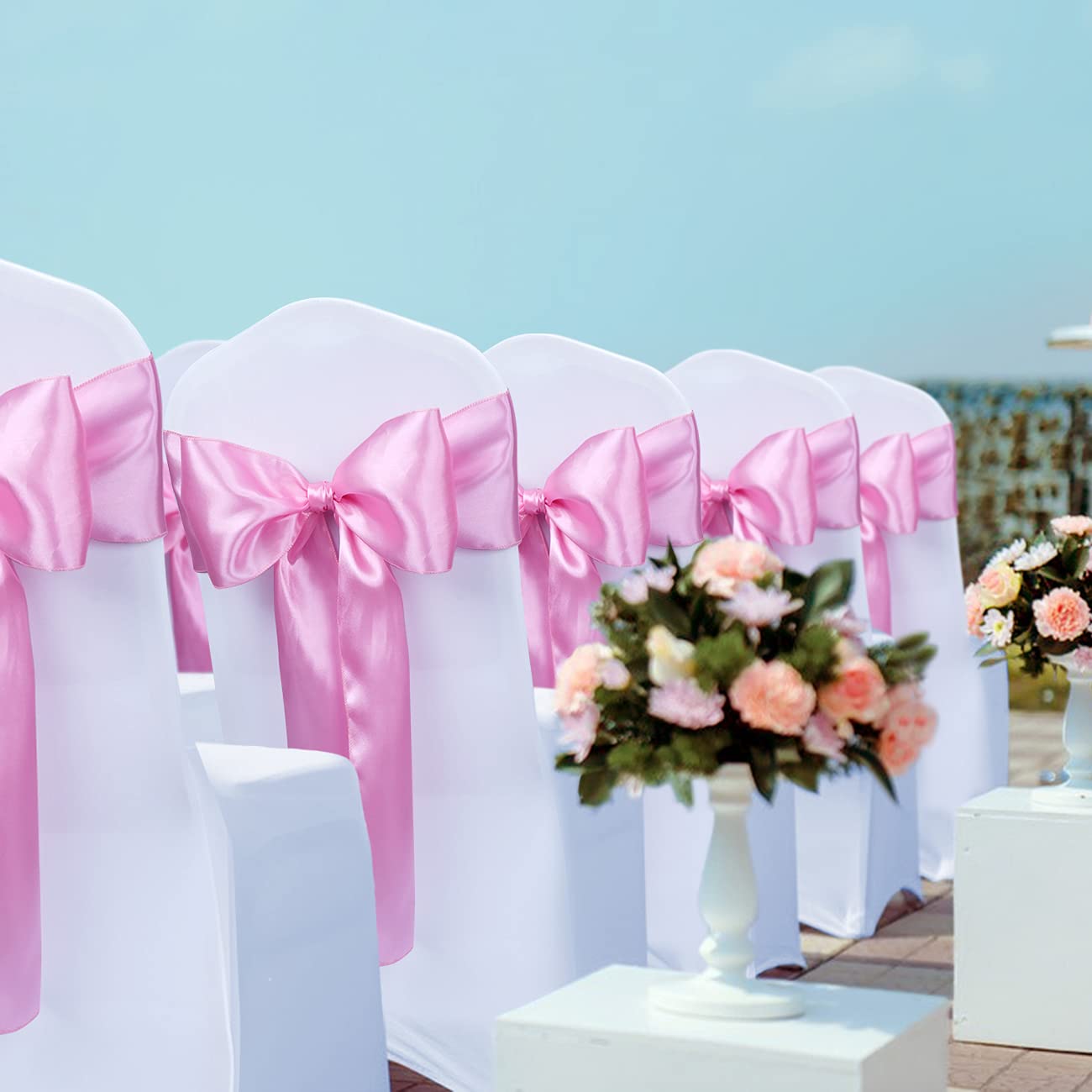 Satin Chair Sashes Ties - Babenest Upgraded 50 Pcs Chair Ribbons Bows For Wedding Banquet Party Christmas Events Decoration (Pink)