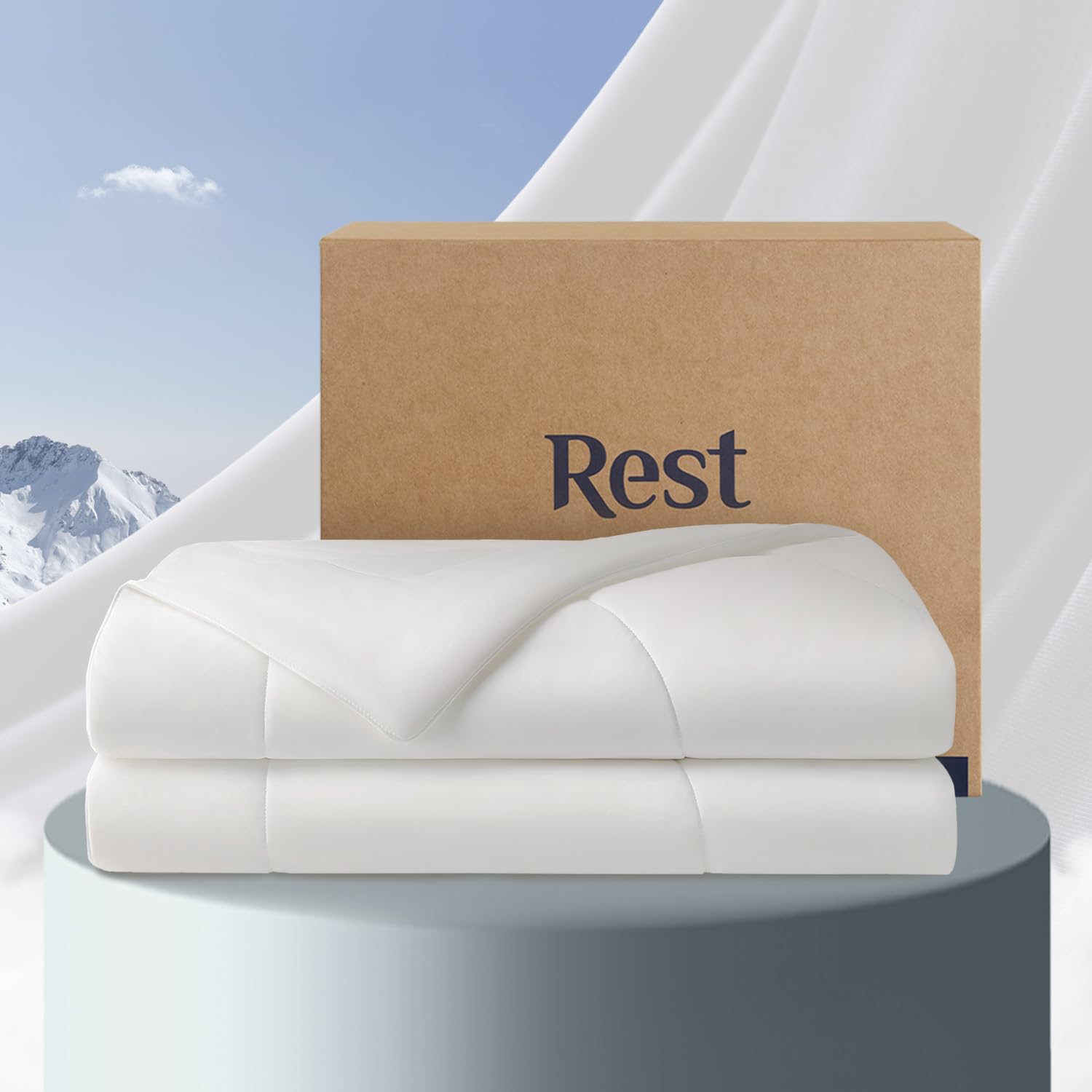 Rest® Evercool® Cooling Comforter, Full/Queen, Blanket For Hot Sleepers, All Season Bedding To Keep Cool For Night Sweats, Breathable Lightweight Blanket, 90'X90' Inches, Arctic White