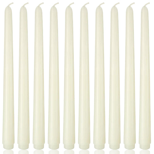 10 Inch Ivory Taper Candles, 10 Pack Unscented Candlesticks for Dinner, Wedding, Christmas, Seasonal Celebration and Home Decora
