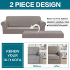 Turquoize Stretch Sofa Slipcover 2 Pieces Sofa Cover Couch Cover For 3 Cushion Couch Washable Furniture Protector Covers With Elastic Bottom Feature Thick Jacquard Fabric (Sofa, Taupe)