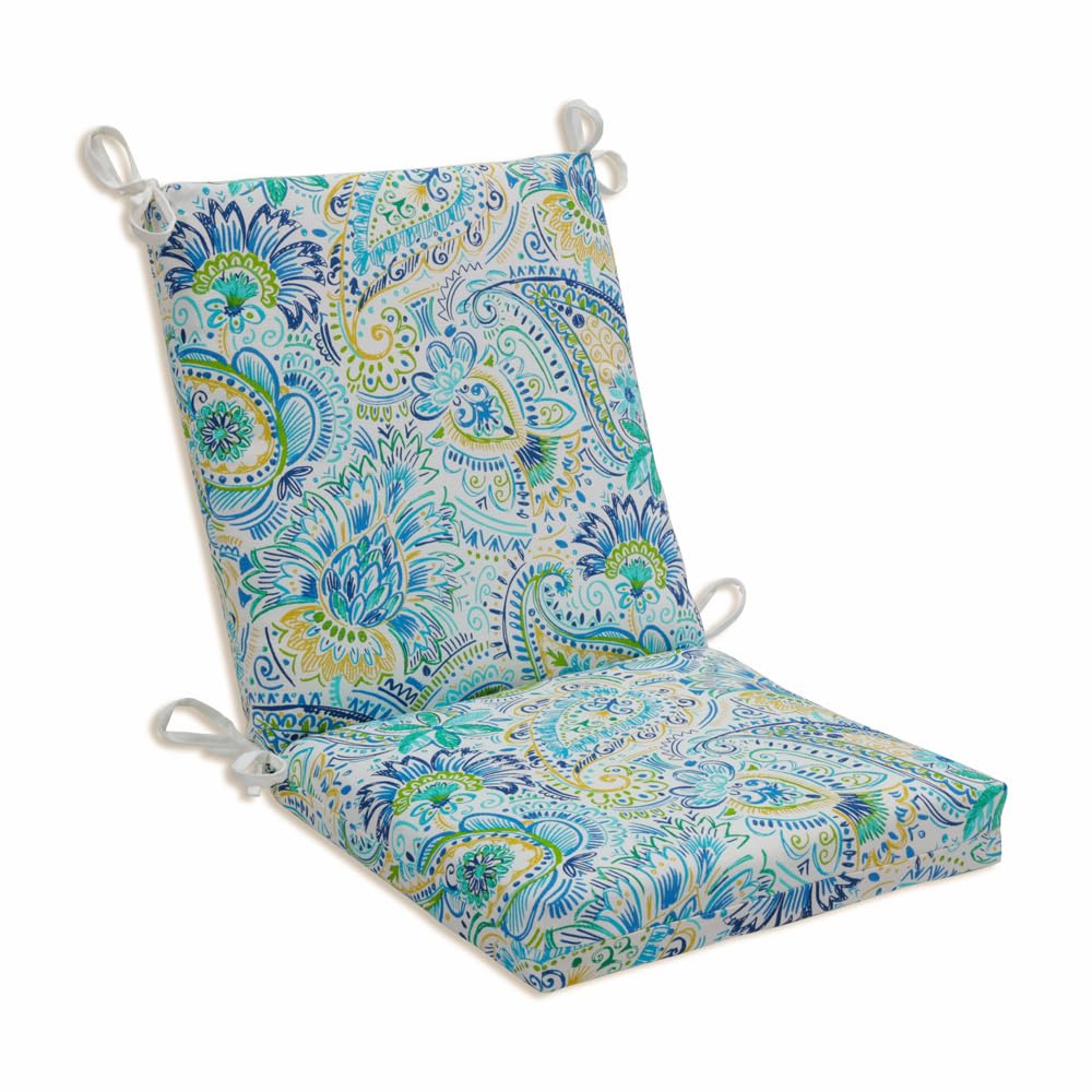 Pillow Perfect Paisley Indoor/Outdoor Solid Back 1 Piece Square Corner Chair Cushion With Ties, Deep Seat, Weather, And Fade Res