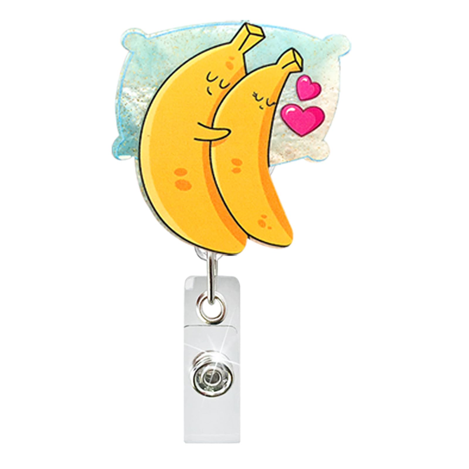 Valentine Day Badge Reels Banana Lovers Retractable Badge Holder Acrylic Glitter Valentines Day Alligator Badge Clip Id Card Nam