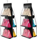 Honexa Hanging Handbag Organizer DustProof Storage Holder Bag Wardrobe Closet For Purse Clutch With 6 Larger Pockets Black (Pac