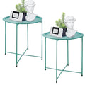 Garden 4 You End Table Set Of 2, Outdoor Side Table, Small Patio Table Metal Side Table, Round Folding Side Table, For Outdoor And Living Room,Green