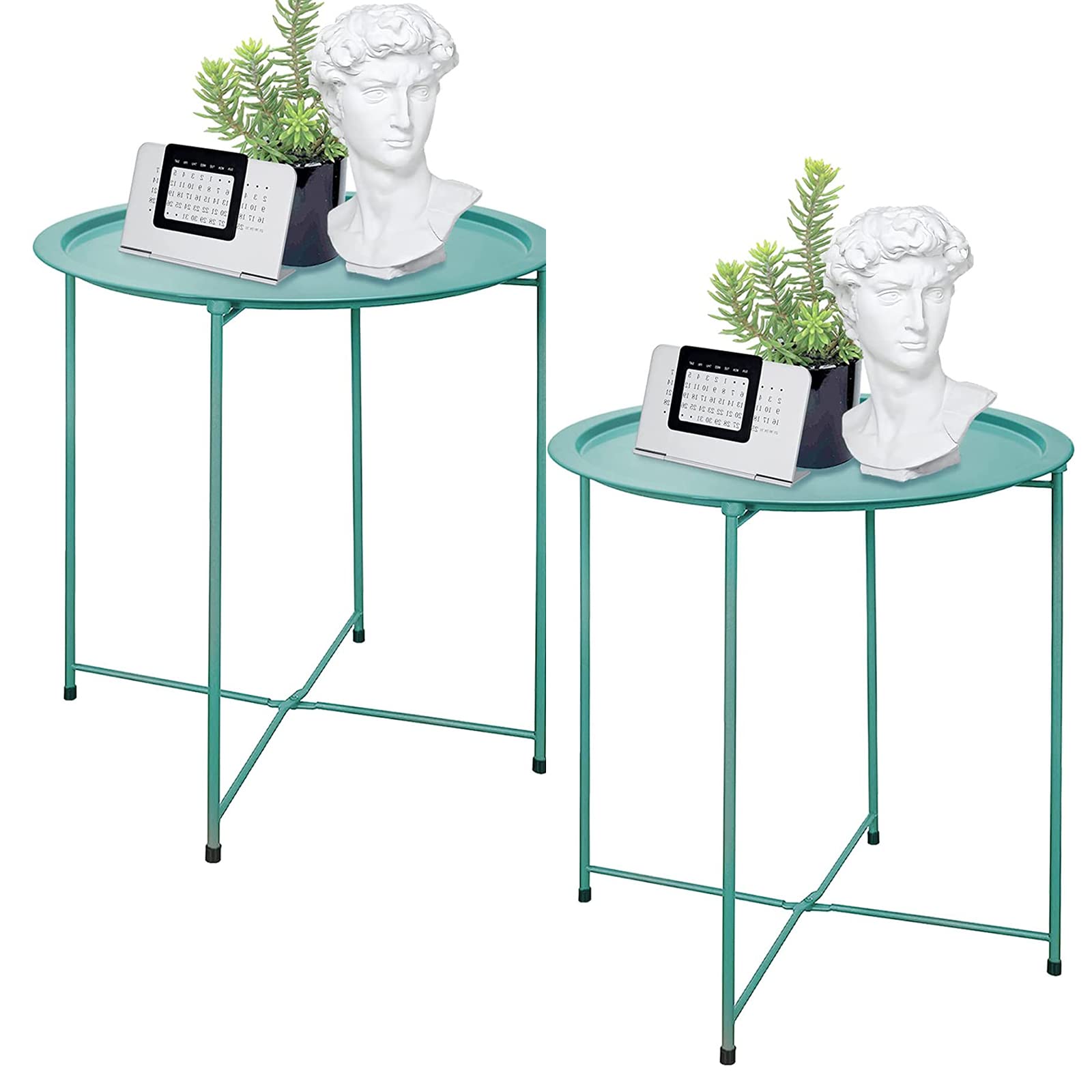 Garden 4 You End Table Set Of 2, Outdoor Side Table, Small Patio Table Metal Side Table, Round Folding Side Table, For Outdoor And Living Room,Green