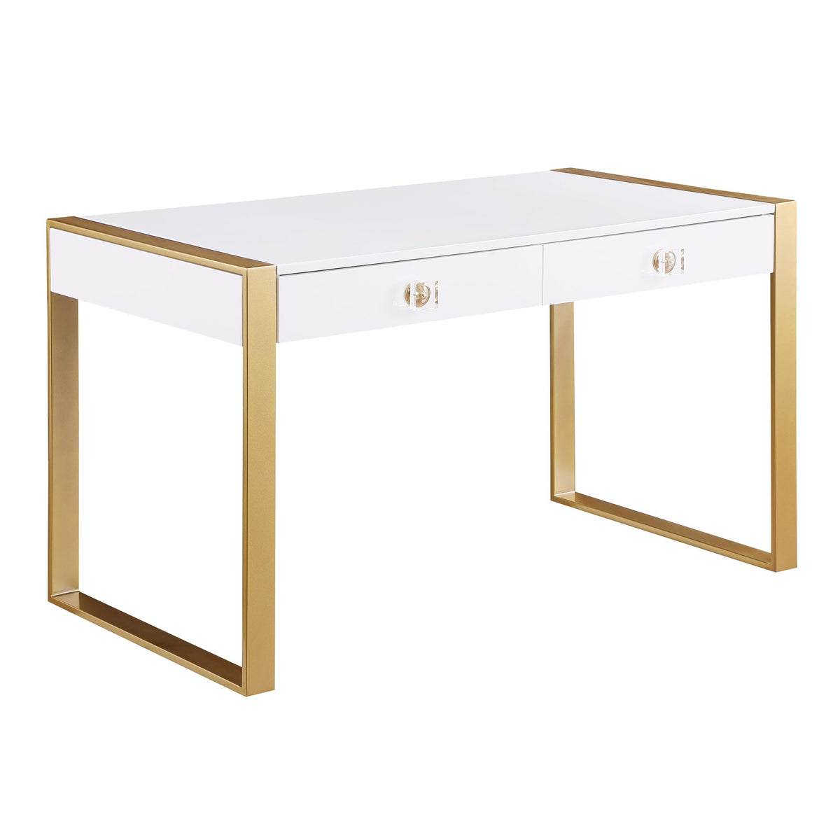 Best Master Furniture Tillie Contemporary 2 Drawer High Gloss Lacquer Computer Desk with Gold Legs and Acrylic Handle