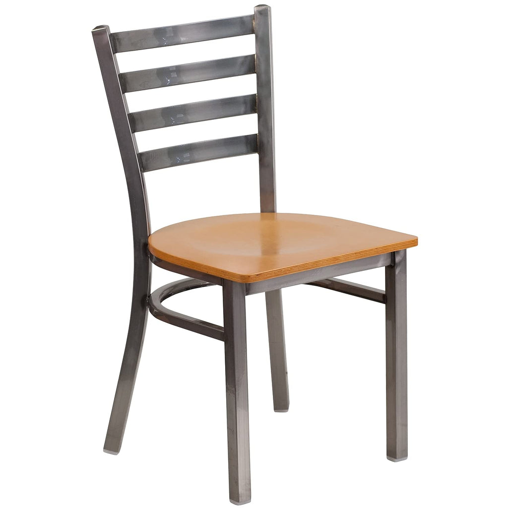 Flash Furniture Hercules Series Clear Coated Ladder Back Metal Restaurant Chair - Natural Wood Seat
