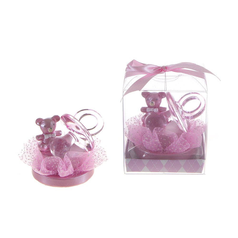 Lunaura Baby Keepsake - Set of 12 Girl Large Pacifier Next to Teddy Bear Favors - Pink