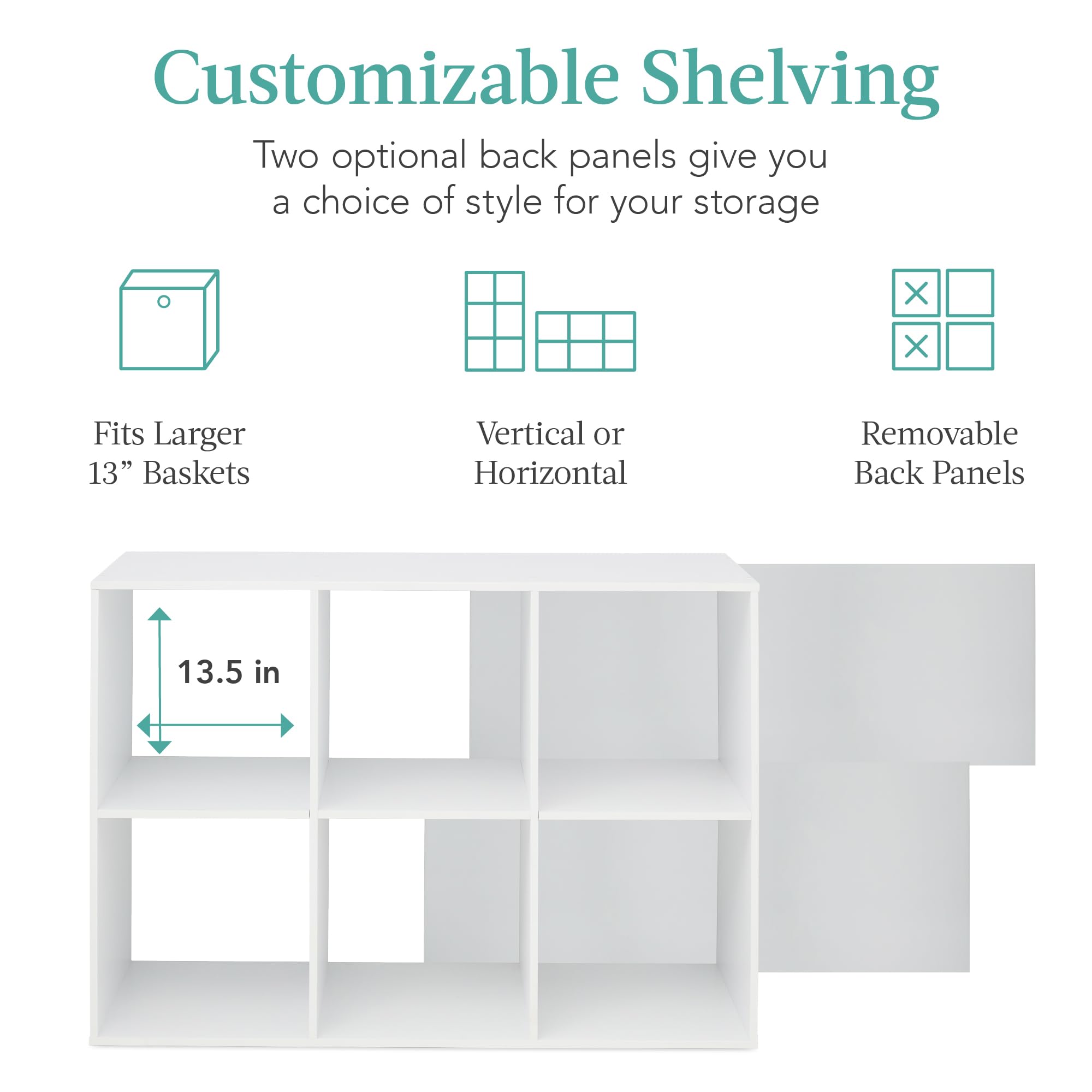 Best Choice Products 6-Cube Storage Organizer, 13.5In Shelf Opening, Bookcase, Display Shelf, Customizable W/ 3 Removable Back Panels – White