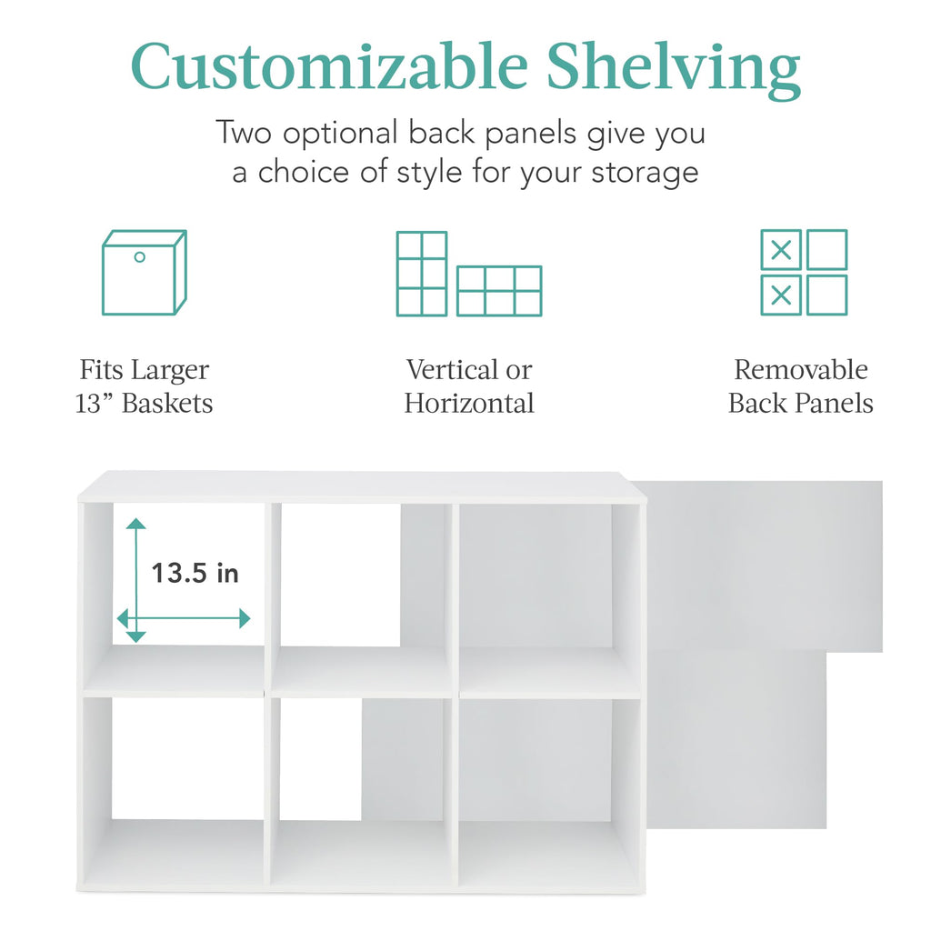 Best Choice Products 6-Cube Storage Organizer, 13.5In Shelf Opening, Bookcase, Display Shelf, Customizable W/ 3 Removable Back Panels – White
