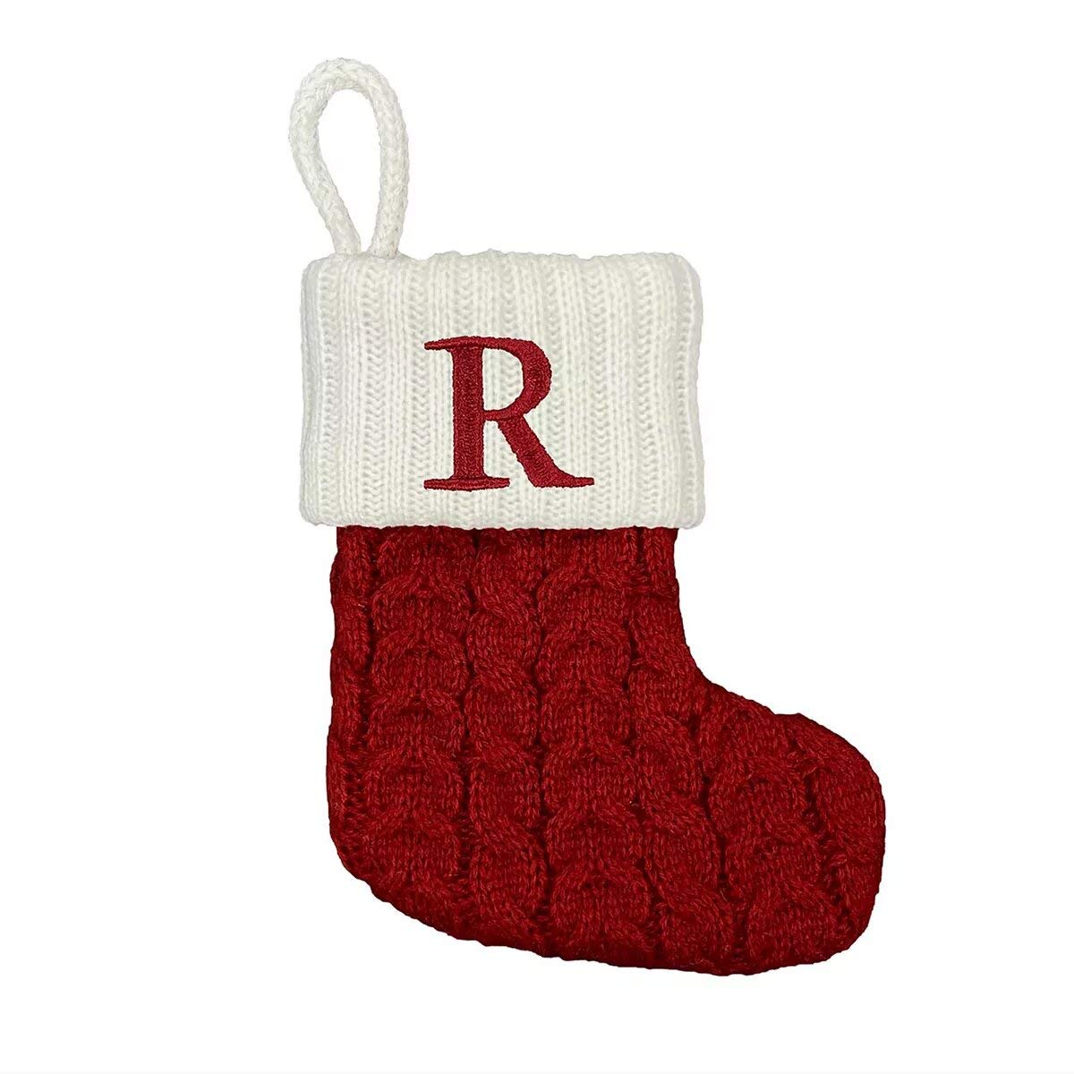 St. Nicholas Square Mini 7-in Knit Monogram Wool & Wool Blend Christmas Stocking, Letter R