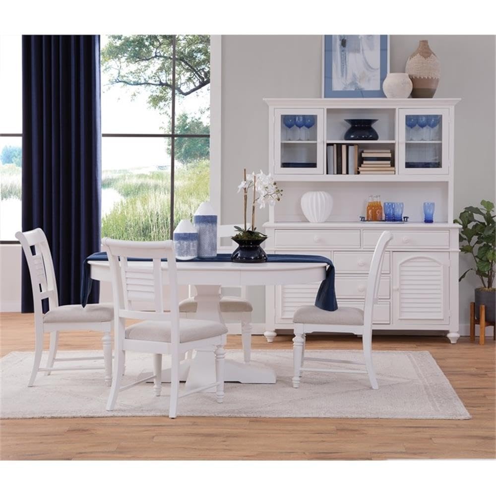 American Woodcrafters Cottage Traditions Eggshell White Wood Farmhouse Server and Hutch