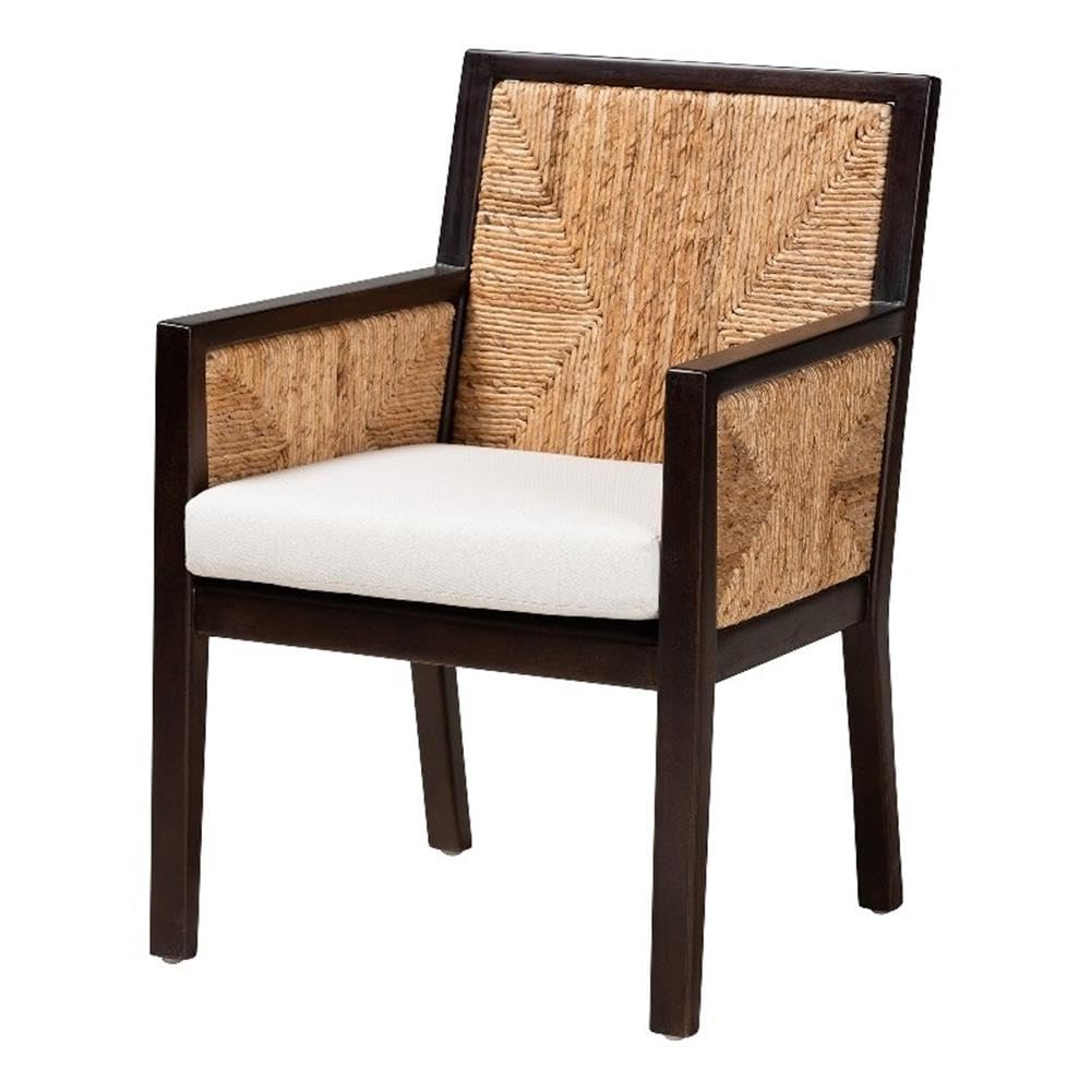 Baxton Studio Joana Modern Bohemian Dark Brown Mahogany Wood And Natural Abaca Dining Arm Chair