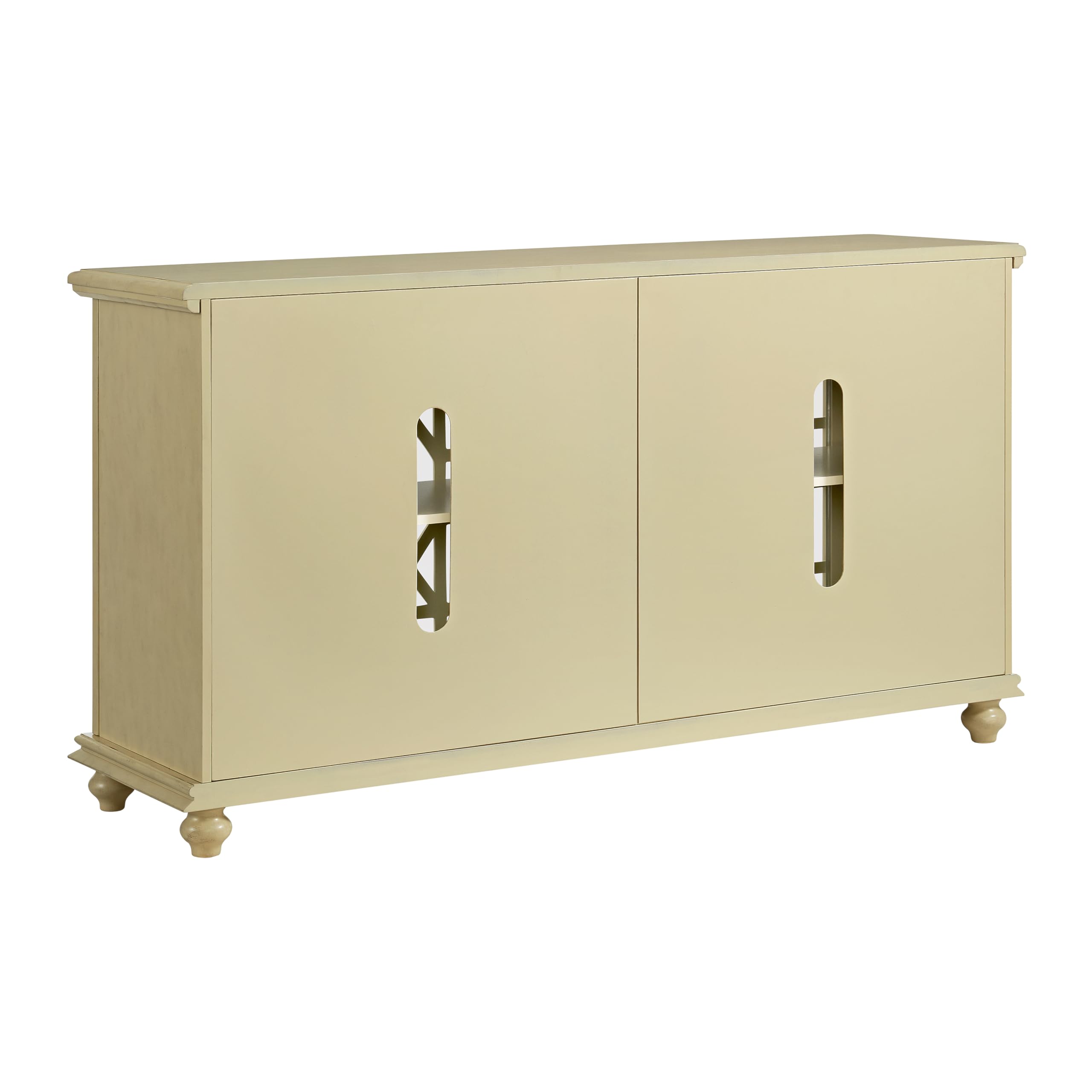 Martin Svensson Home Orsey 63&quot; Solid Wood Tv Stand - Antique Cream White Finish - Rustic Style And Parisian Design Inspired - With Two Spacious Cabinets With Adjustable Shelves For Storage.