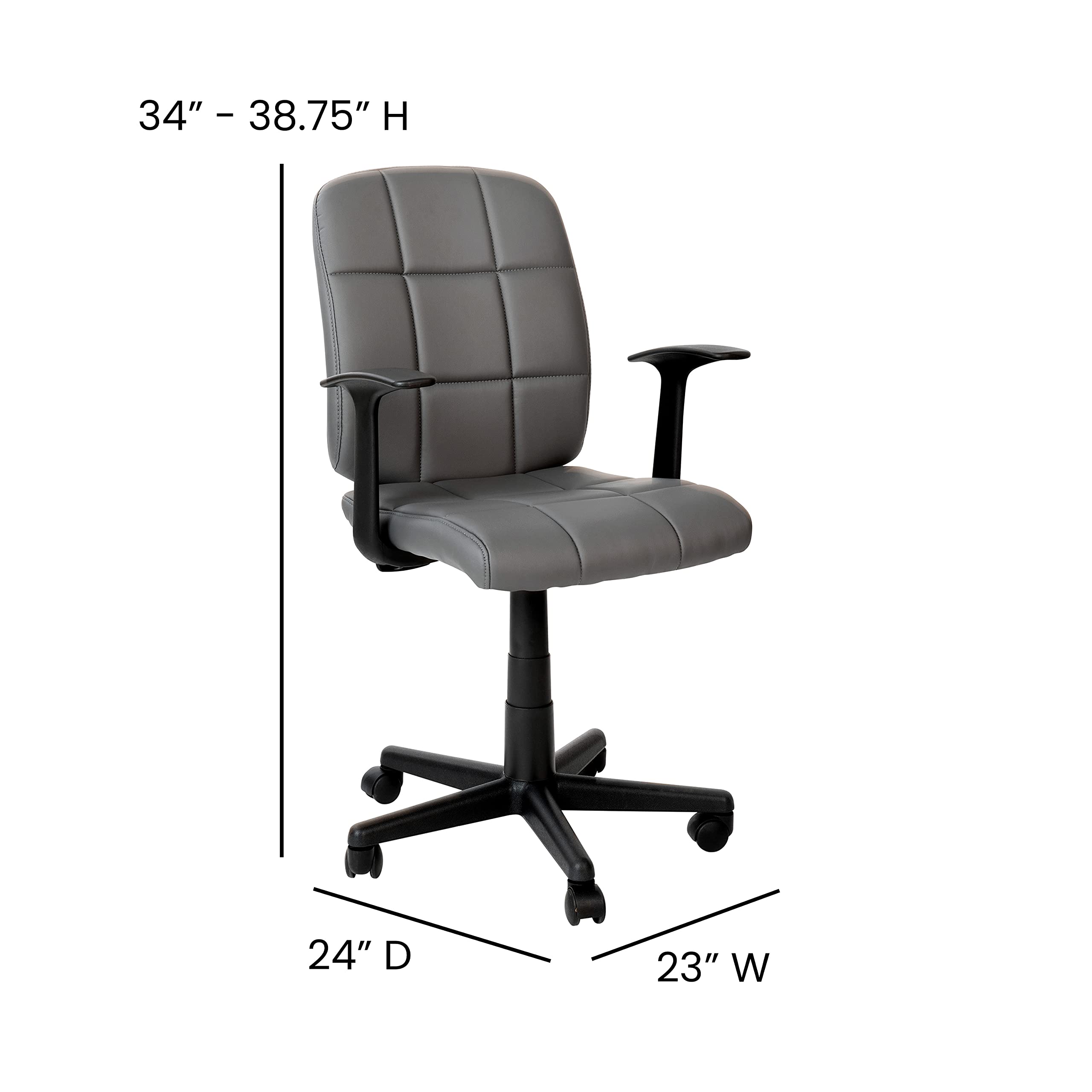 Flash Furniture Clayton Mid Back Swivel Task Chair with Arms - Gray Vinyl Upholstery - Tufted Back and 360?Swivel
