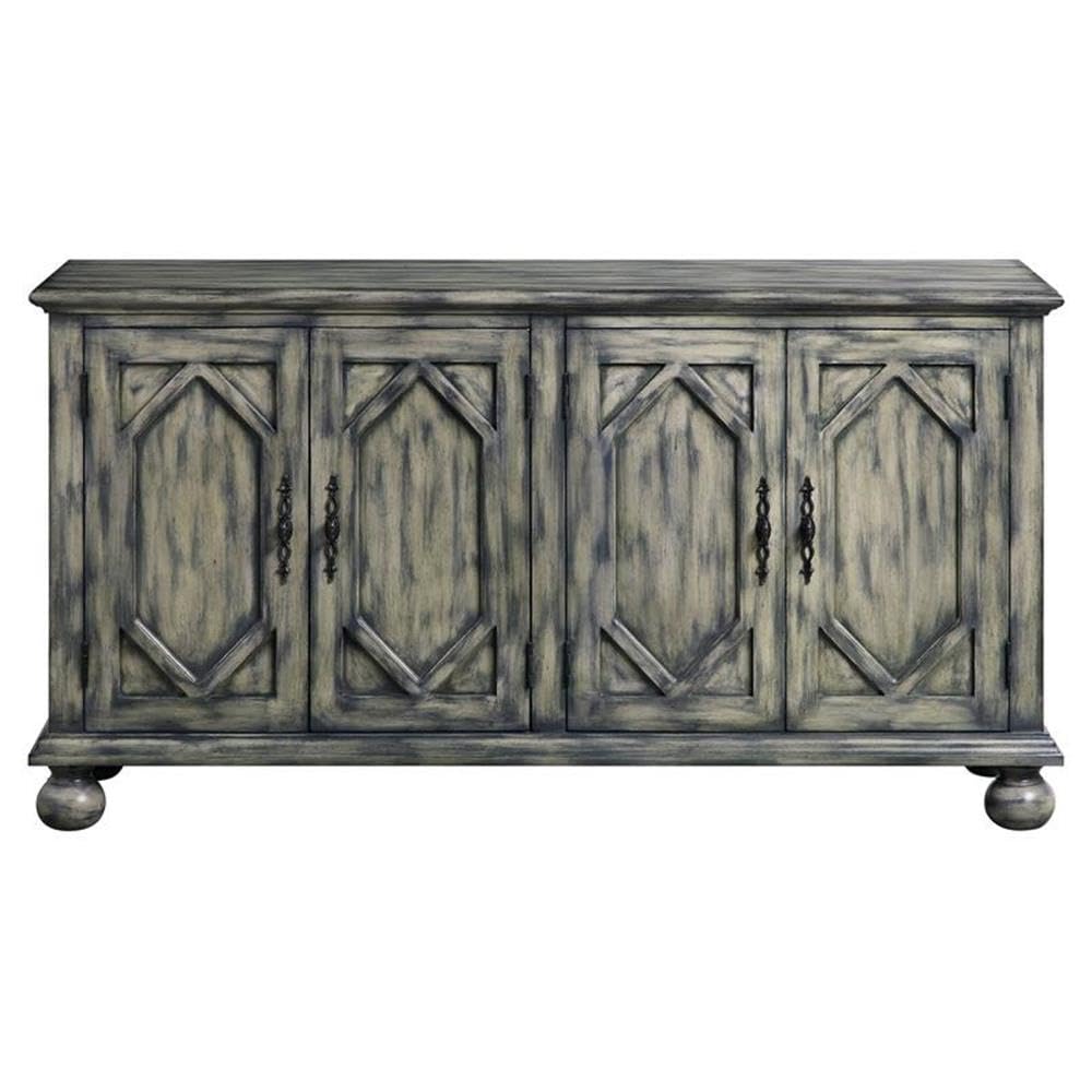 Acme Pavan 4 Doors Wooden Console Table with 2 Shelves Inside in Rustic Gray