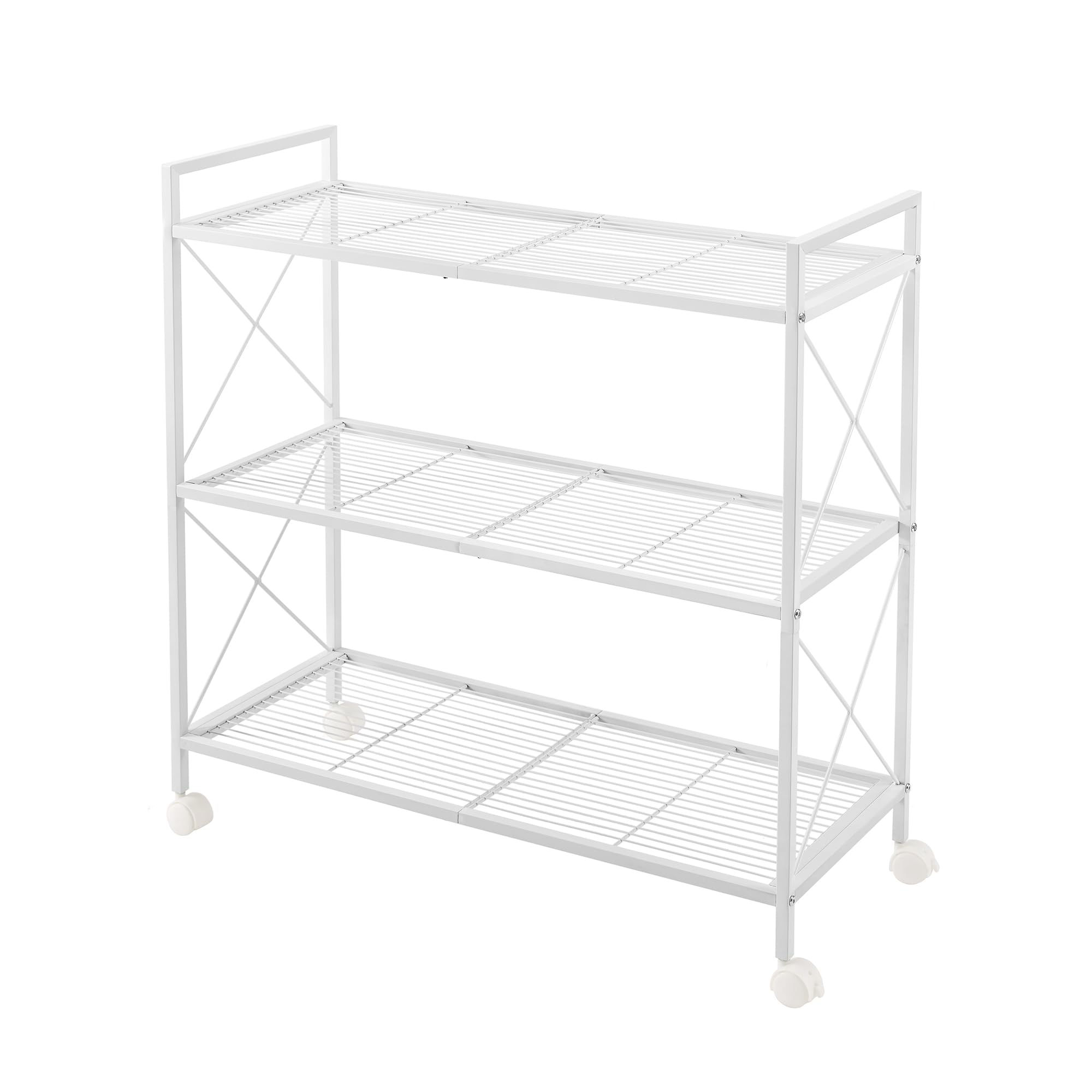Songmics 3-Tier Metal Storage Rack With Wheels, Mesh Shelving Unit With X Side Frames, 31.5-Inch Width, For Entryway, Kitchen, Living Room, Bathroom, Industrial Style, White Ubsc183W01