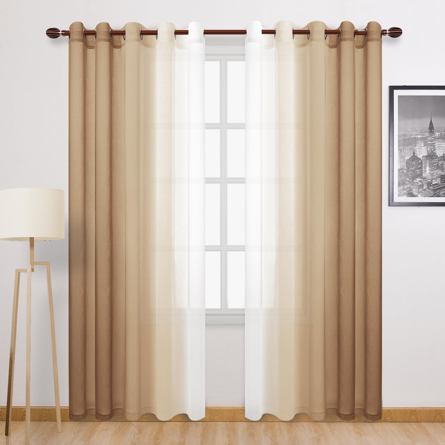 Dwcn Ombre Faux Linen Sheer Curtains - Extra Wide Gradient Semi Voile Light Filtering Grommet Top Bedroom And Living Room Curtai