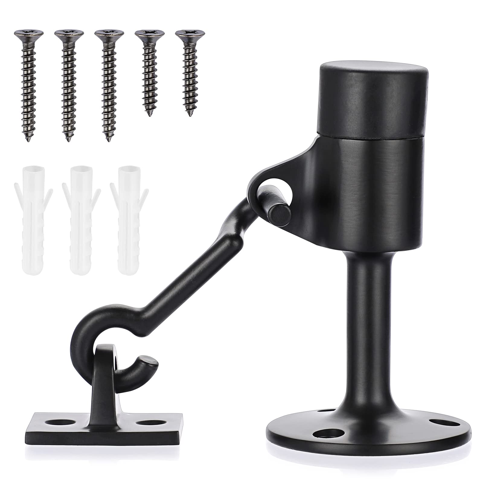 Sumnacon Sturdy Door Stopper With Hook - Stainless Steel Modern Door Stop With Rubber Buffer, Wall Mounted Metal Doorstop With H