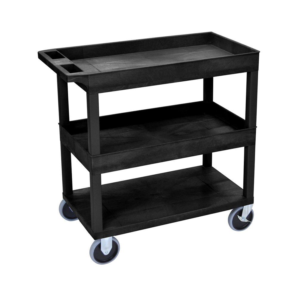 LUXOR EC112HD-B Multipurpose Utility Tub Cart with Two Tub Shelves and One Flat Shelf, 500 lbs. Weight Capacity, Stain, Scratch, Dent and Rust Resistant, Black